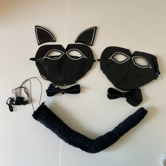 Black Cat Mask, Ears, Bowties and Tail Costume or Accessories - Picture 1 of 6